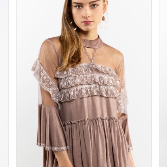 🍂FABULOUS! COCOA RUFFLED SHEER BABY DOLL TOP - Picture 5 of 5